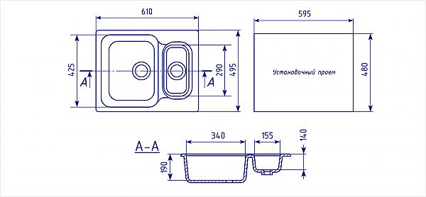 МОЙКА ML-GM21 ДВУХЧАШЕВАЯ, 495*610*190ММ