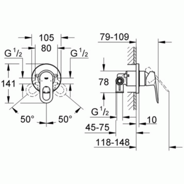 Готовый комплект для гигиенического душа GROHE BauLoop: встраиваемый смеситель, гигиенический душ со шлангом и держателем, хром