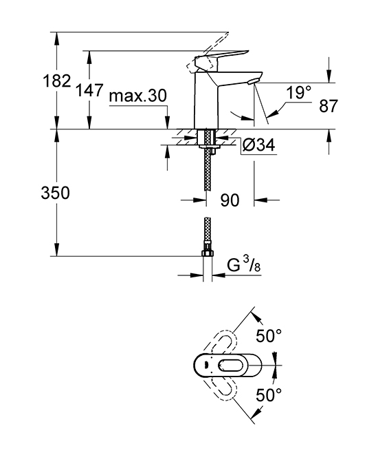 Смеситель для раковины GROHE BauLoop, хром (23337000)