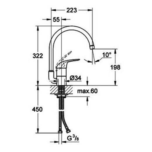 Смеситель для кухни GROHE Euroeco с высоким изливом, хром (32752000)
