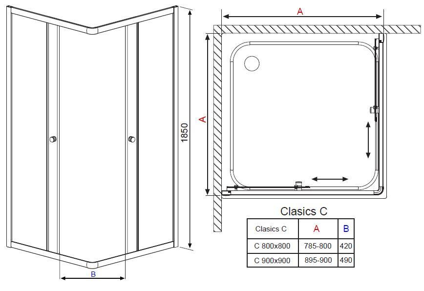 RADAWAY Душевой уголок Classic C900 900х900х1850мм хром/прозрачное/5мм