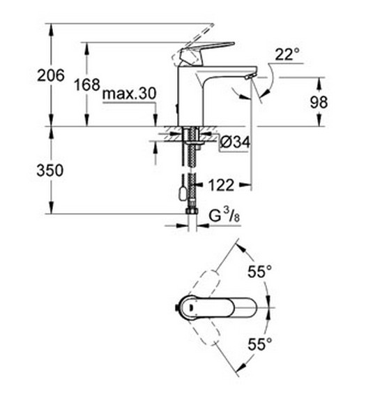 Смеситель для раковины GROHE Eurosmart Cosmopolitan с цепочкой, средний излив, хром (23326000)