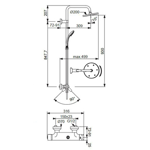 B1098AA Душевая система IdealRain ECO Ideal Standard