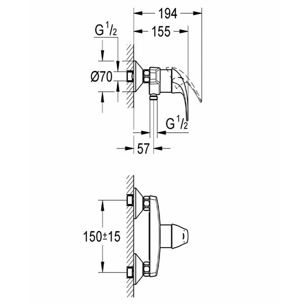Смеситель для душа GROHE BauCurve, хром (32807000)