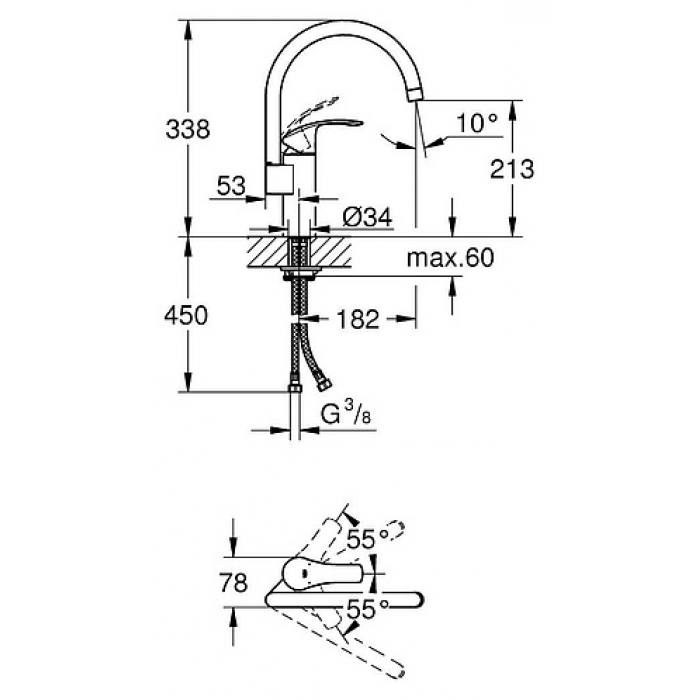 Смеситель для кухни GROHE Eurosmart new с высоким изливом, хром (33202002)