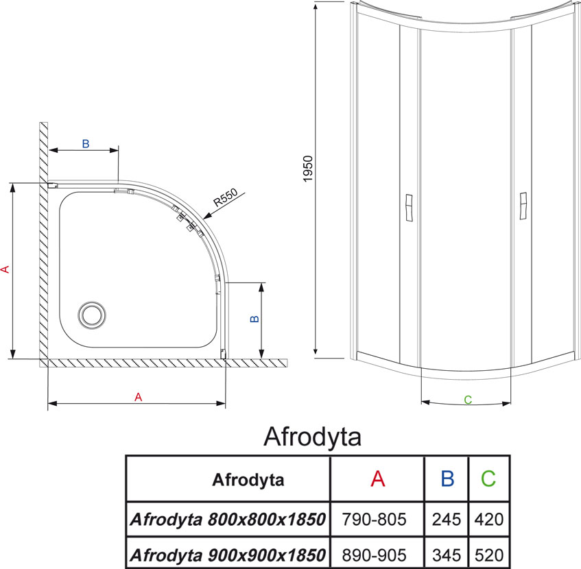 RADAWAY Душевой уголок Afrodyta 900х900х1950мм хром/прозрачное/6мм