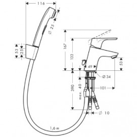 Смеситель на умывальник 31926000 Focus E2 с гигиеническим душем HANSGROHE