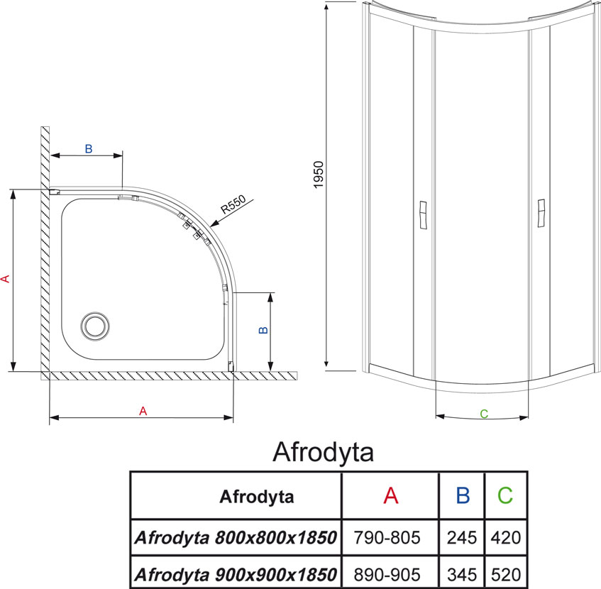 RADAWAY Душевой уголок Afrodyta 800х800х1950мм хром/прозрачное/6мм
