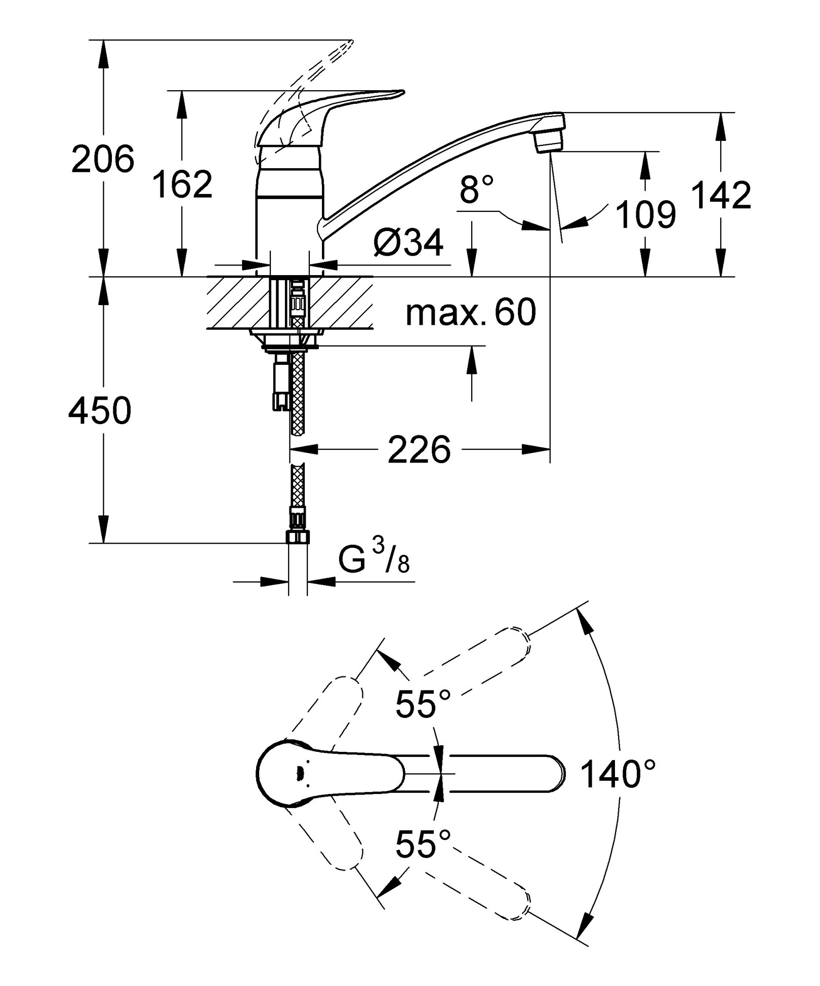 Смеситель для кухни GROHE Euroeco, хром (32750000)