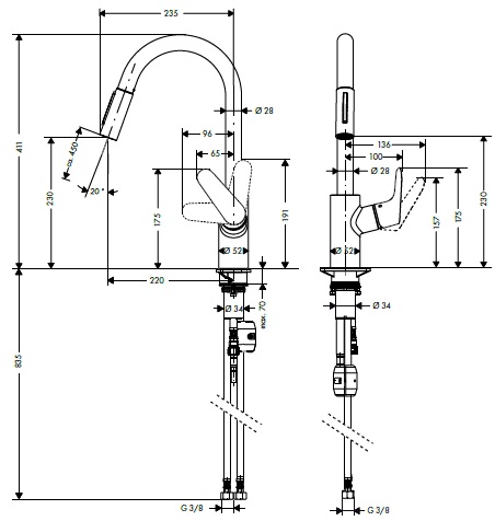 Смеситель Hansgrohe Focus 31815000 для кухонной мойки