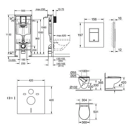 Набор унитаз с инсталляцией Grohe Bau 5в1 39586000