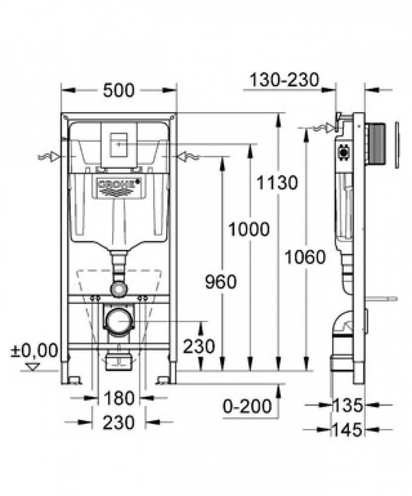 Инсталляция для подвесного унитаза Grohe Rapid SL 38772 (3 в 1 в сборе)